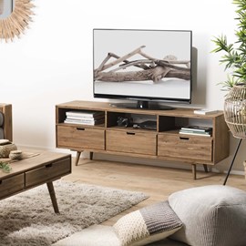 Andy - meuble tv scandi bois marron 3 tiroirs 3 niches