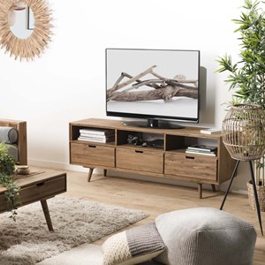 Andy - meuble tv scandi bois marron 3 tiroirs 3 niches