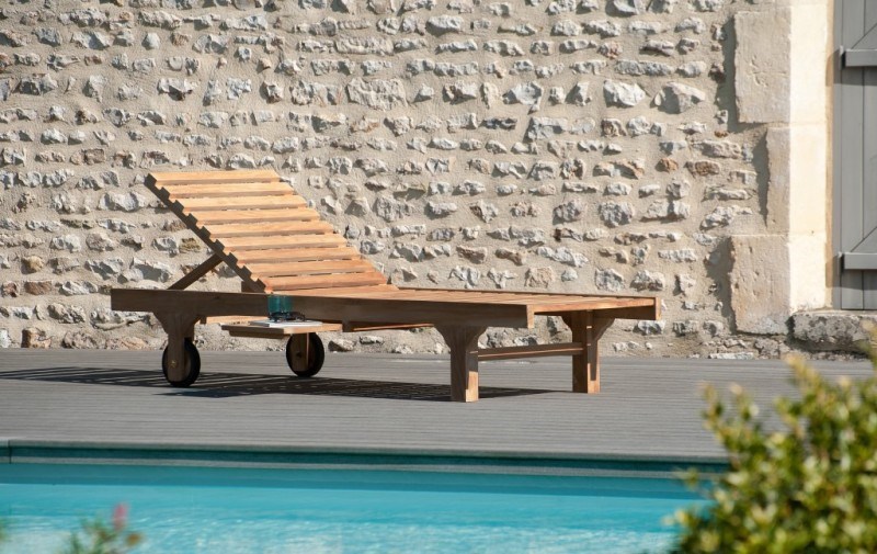 Macabane - Fun - bain de soleil avec roulettes en bois teck