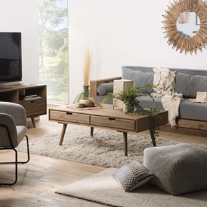Andy - table basse marron scandi rectangulaire 4 tiroirs bois