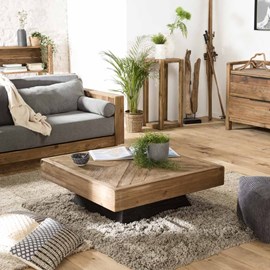 Sandy - table basse carrée 99.5x99.5cm bois pin recyclé marron