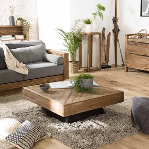 Sandy - table basse carrée 99.5x99.5cm bois pin recyclé marron