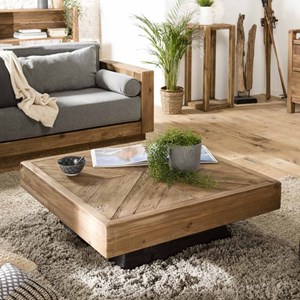 Sandy - table basse carrée 99.5x99.5cm bois pin recyclé marron