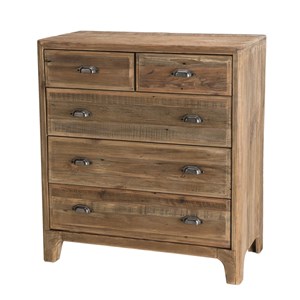 Sandy - meuble chiffonnier marron 5 tiroirs bois pin recyclé