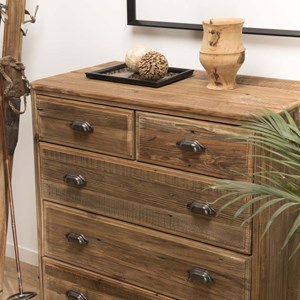 Sandy - meuble chiffonnier marron 5 tiroirs bois pin recyclé