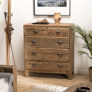 Sandy - meuble chiffonnier marron 5 tiroirs bois pin recyclé