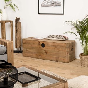 Sandy - coffre rangement marron bois pin recyclé poignées métal noir