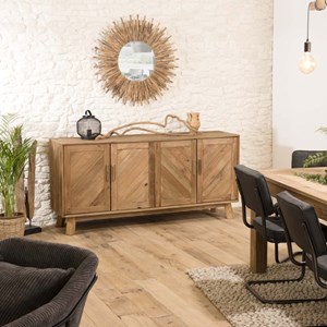 Sandy - buffet marron 4 portes bois pin recyclé détails graphiques