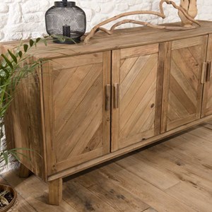 Sandy - buffet marron 4 portes bois pin recyclé détails graphiques