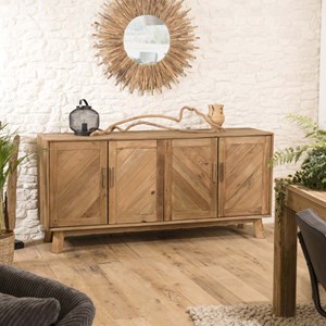 Sandy - buffet marron 4 portes bois pin recyclé détails graphiques