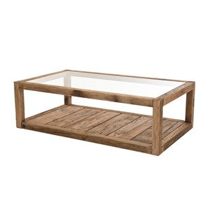 Sandy - table basse marron 1 plateau verre 1 plateau bois pin recyclé