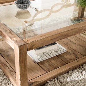 Sandy - table basse marron 1 plateau verre 1 plateau bois pin recyclé