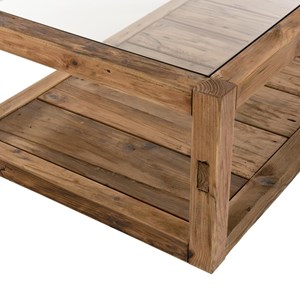 Sandy - table basse marron 1 plateau verre 1 plateau bois pin recyclé