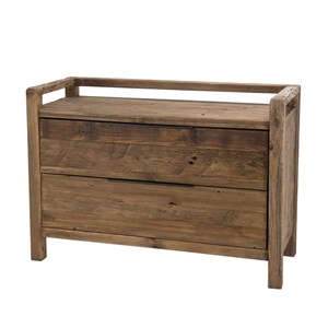 Sandy - commode marron 2 tiroirs bois pin recyclé poignées métal noir