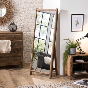Sandy - miroir sur pieds marron bois pin recyclé