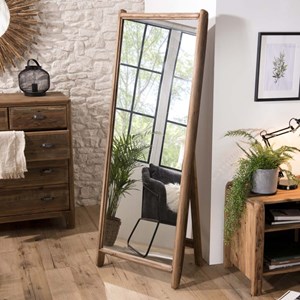 Sandy - miroir sur pieds marron bois pin recyclé