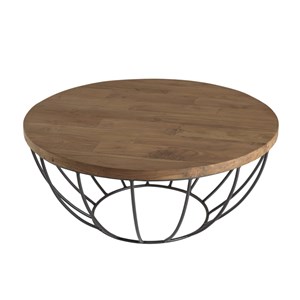 Sixtine - table basse ronde 80x80cm plateau bois teck recyclé noir