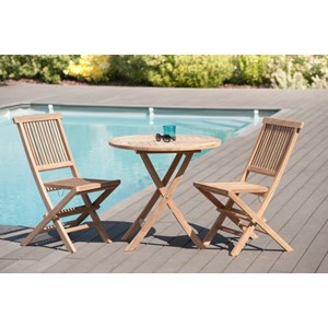 Fun - table de jardin 2 personnes, ronde pliante 80 cm en bois teck
