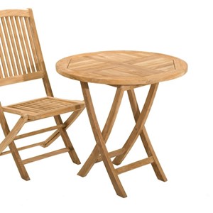 Fun - table de jardin 2 personnes, ronde pliante 80 cm en bois teck