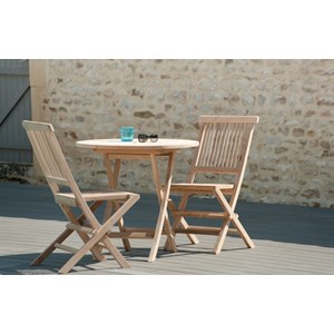 Fun - table de jardin 2 personnes, ronde pliante 80 cm en bois teck
