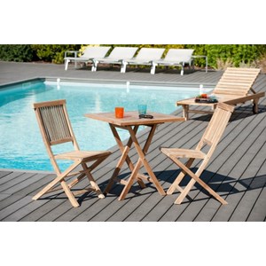 Fun - table de jardin 2 personnes, carrée pliante 70x70cm en bois teck