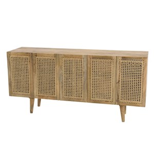 Isa - buffet marron 5 portes bois manguier cannage couleur beige