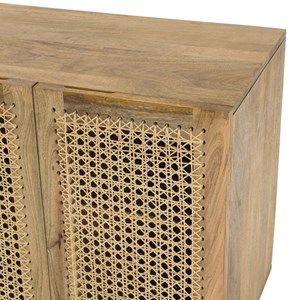 Isa - buffet marron 5 portes bois manguier cannage couleur beige