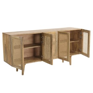 Isa - buffet marron 5 portes bois manguier cannage couleur beige