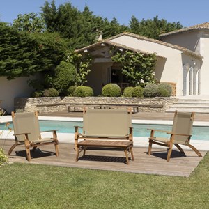 Vick - salon jardin bois acacia 4 pers : canapé, 2 fauteuils et table basse