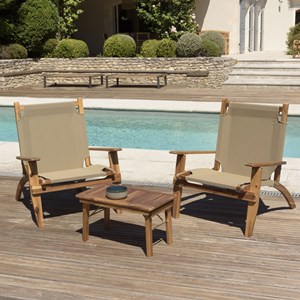 Vick - salon jardin bois acacia 2 pers : 2 fauteuils, table basse