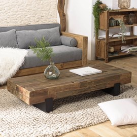 Mathis - table basse marron rectangulaire poutres bois massif