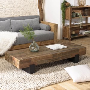 Mathis - table basse marron rectangulaire poutres bois massif