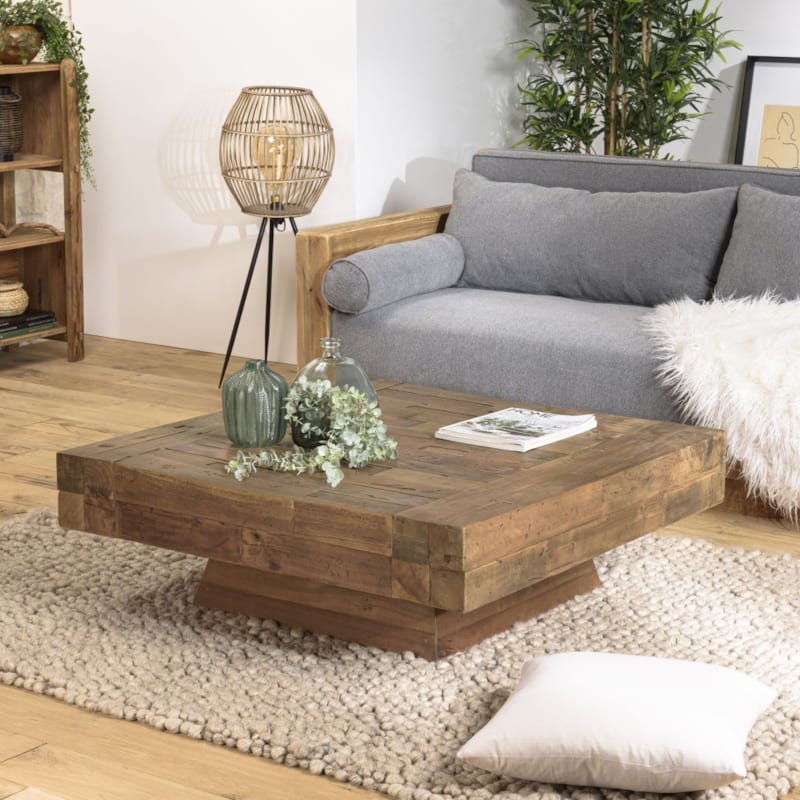 Macabane - Mathis - table basse carrée bois massif marron