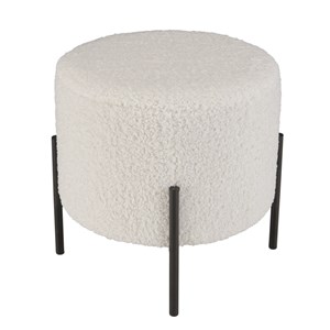 Agathe - tabouret rond 40x40cm tissu bouclette blanc pieds métal noir