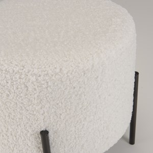 Agathe - tabouret rond 40x40cm tissu bouclette blanc pieds métal noir