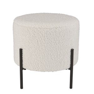 Agathe - tabouret rond 40x40cm tissu bouclette blanc pieds métal noir