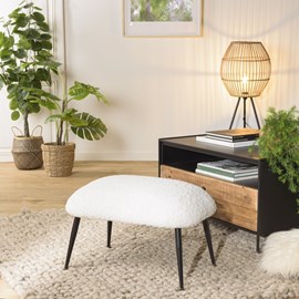 Agathe - tabouret cosy tissu bouclette blanc pieds métal noir