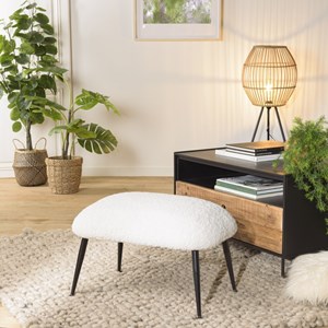 Agathe - tabouret cosy tissu bouclette blanc pieds métal noir
