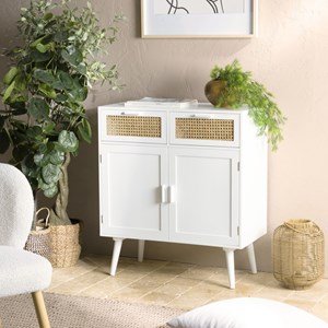 Sandro - buffet 2 portes 2 tiroirs cannage naturel et bois blanc
