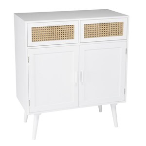 Sandro - buffet 2 portes 2 tiroirs cannage naturel et bois blanc