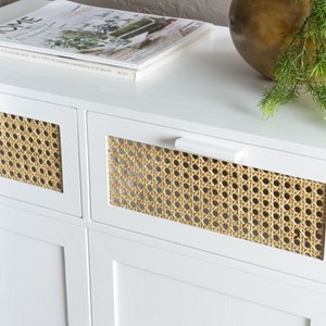 Sandro - buffet 2 portes 2 tiroirs cannage naturel et bois blanc