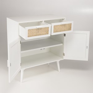 Sandro - buffet 2 portes 2 tiroirs cannage naturel et bois blanc