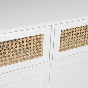 Sandro - buffet 2 portes 2 tiroirs cannage naturel et bois blanc