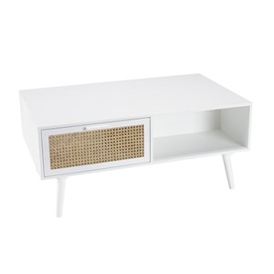 Sandro - table basse 2 tiroirs 1 niche cannage naturel et bois blanc