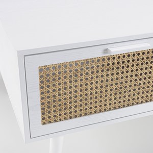Sandro - table basse 2 tiroirs 1 niche cannage naturel et bois blanc
