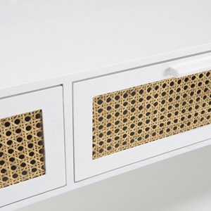 Sandro - meuble tv blanc 3 tiroirs cannage naturel et bois blanc