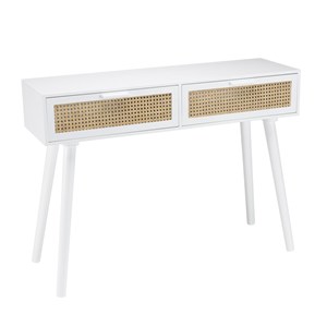 Sandro - console blanche 2 tiroirs cannage naturel et bois blanc