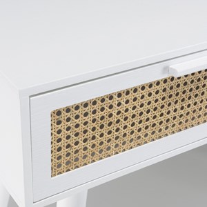 Sandro - console blanche 2 tiroirs cannage naturel et bois blanc