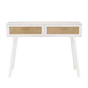 Sandro - console blanche 2 tiroirs cannage naturel et bois blanc