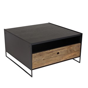 Dandy - table basse noire 80x80cm 1 tiroir bois pin recyclé et métal